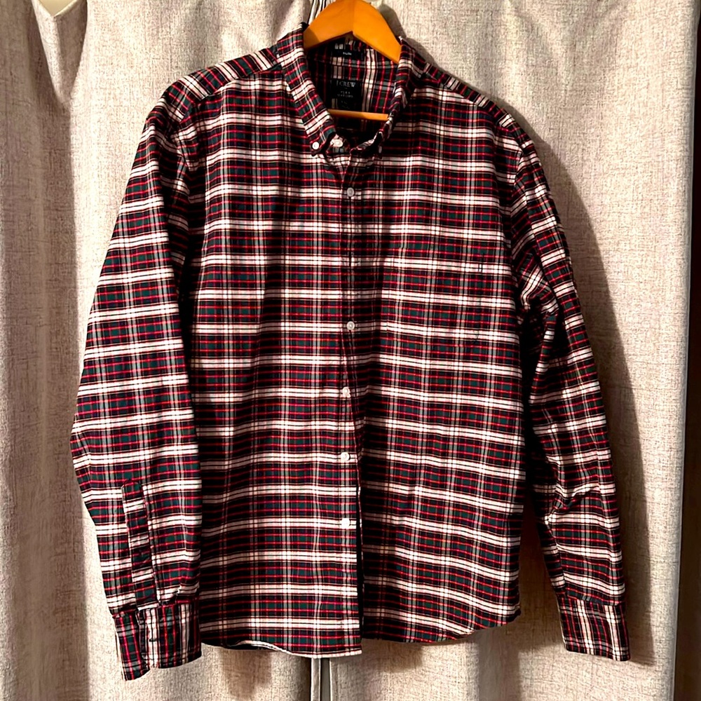 J. Crew Slim plaid long sleeve flex oxford shirt